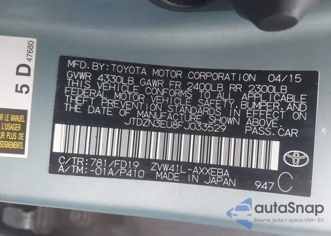 2015 Toyota Prius V Three из США, поврежденный, VIN JTDZN3EU8FJ033529